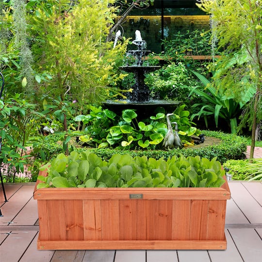 Costway Rectangular Box Garden Yard Decorative Wooden Flower Planter
